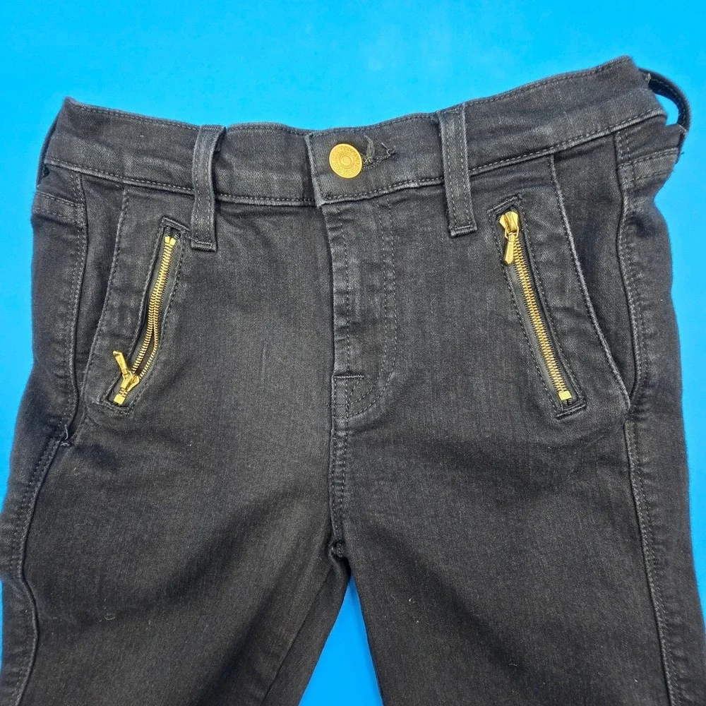 7 For All Mankind Womens 24 Black Moto Skinny Jeans Gold Zip Biker‎ AU6330255A
